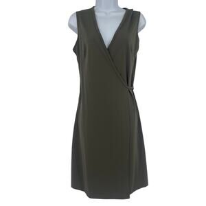 Vtg 90s Express Wrap Dress Sz 3/4 Olive Midi Y2k Grunge Minimal Prep Forest Work
